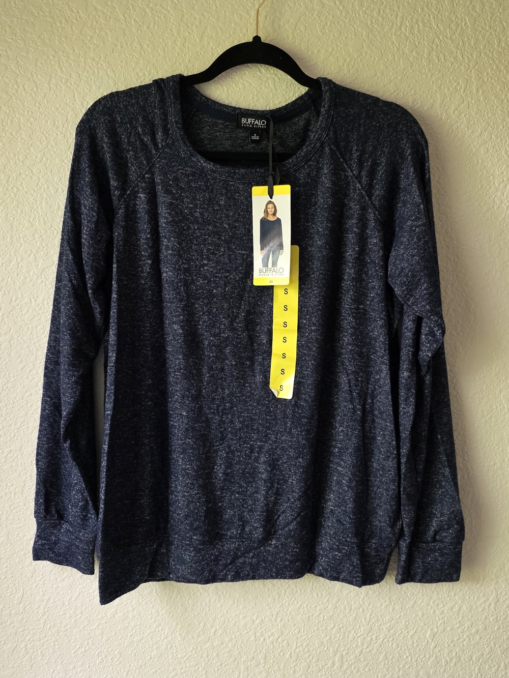 Buffalo David Bitton Navy Heathered Crewneck Long Sleeve